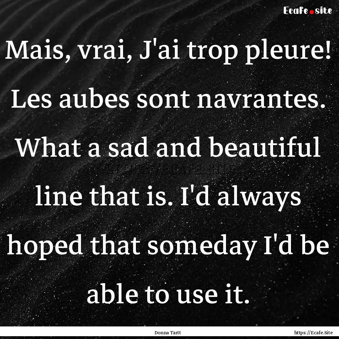 Mais, vrai, J'ai trop pleure! Les aubes sont.... : Quote by Donna Tartt