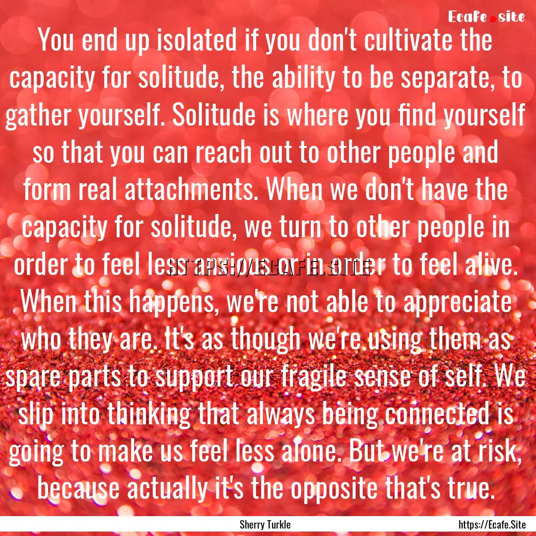 You end up isolated if you don't cultivate.... : Quote by Sherry Turkle