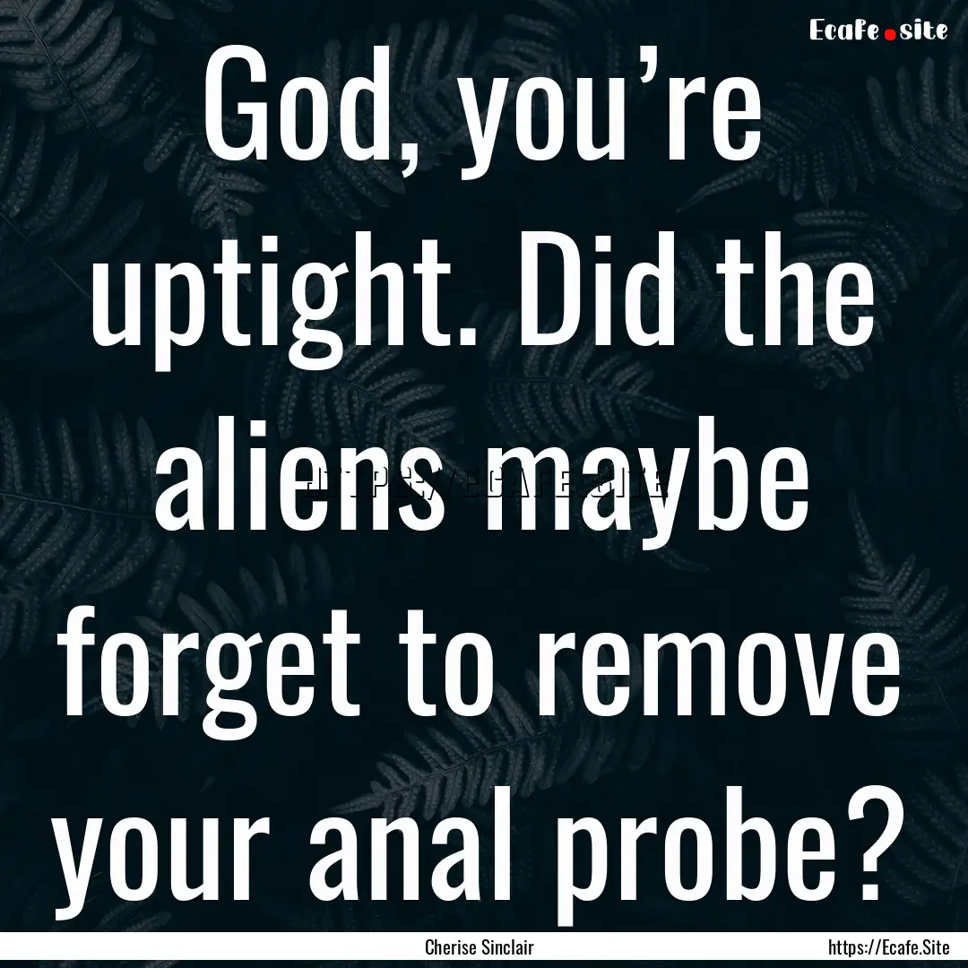 God, you’re uptight. Did the aliens maybe.... : Quote by Cherise Sinclair