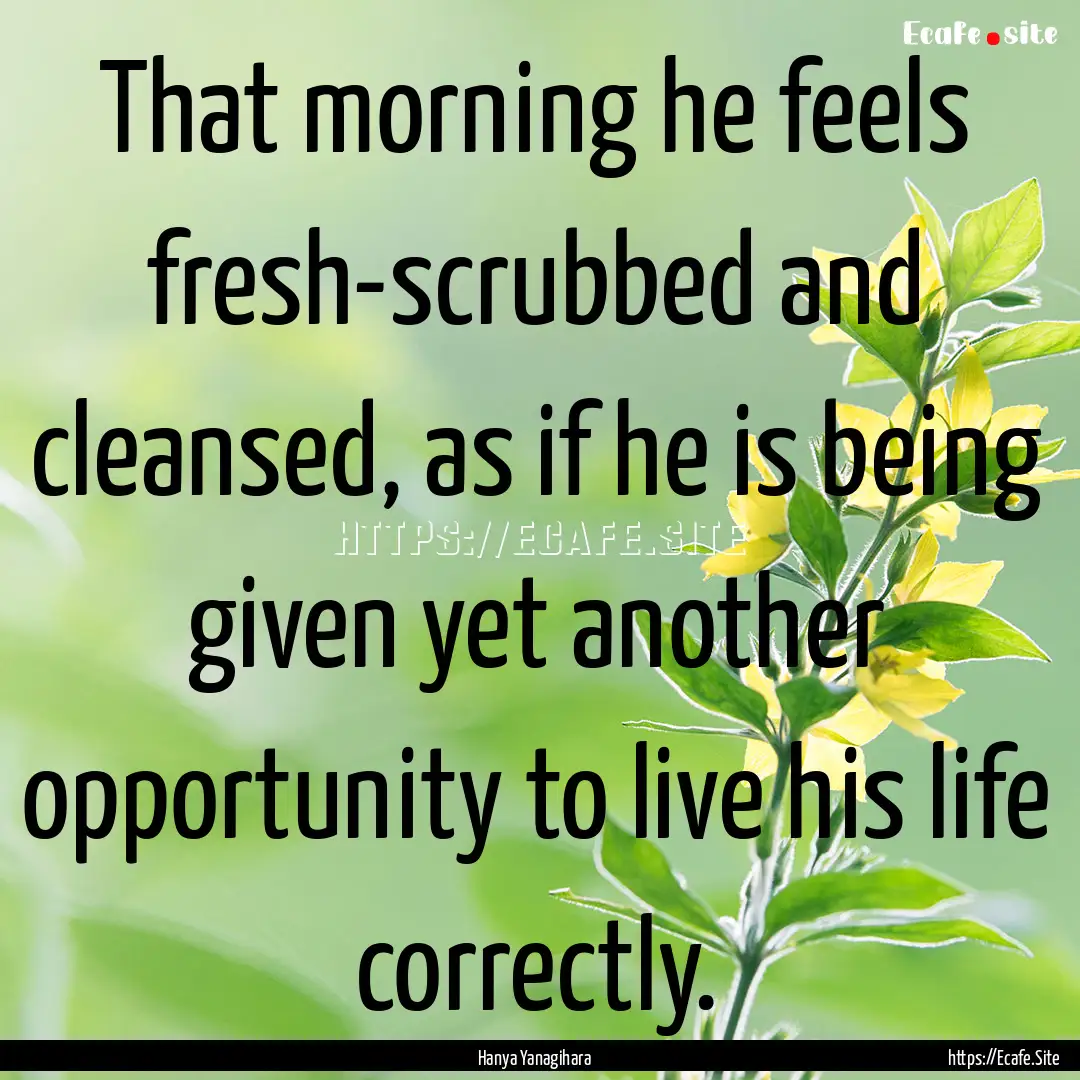 That morning he feels fresh-scrubbed and.... : Quote by Hanya Yanagihara