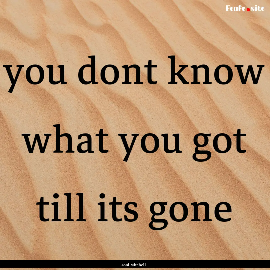 you dont know what you got till its gone : Quote by Joni Mitchell