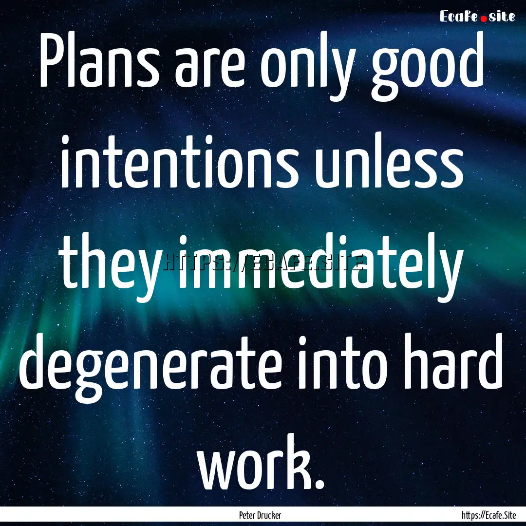 Plans are only good intentions unless they.... : Quote by Peter Drucker