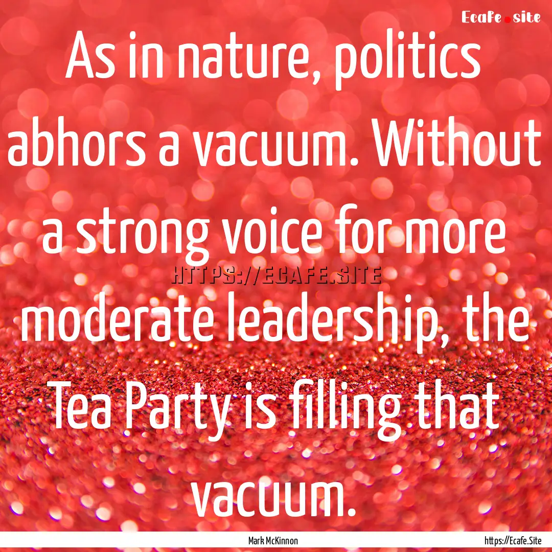 As in nature, politics abhors a vacuum. Without.... : Quote by Mark McKinnon