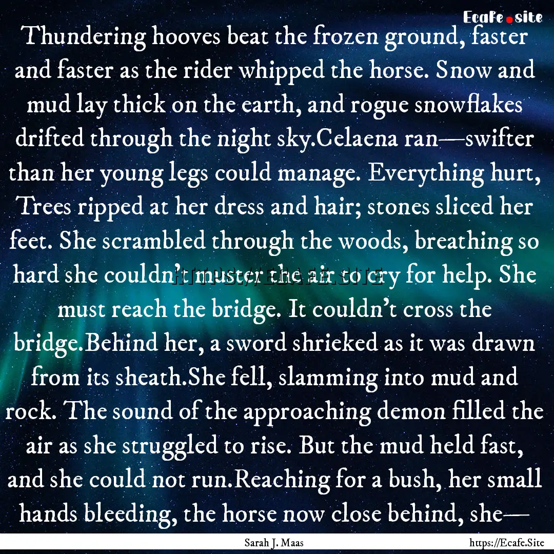 Thundering hooves beat the frozen ground,.... : Quote by Sarah J. Maas