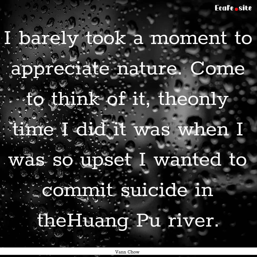 I barely took a moment to appreciate nature..... : Quote by Vann Chow