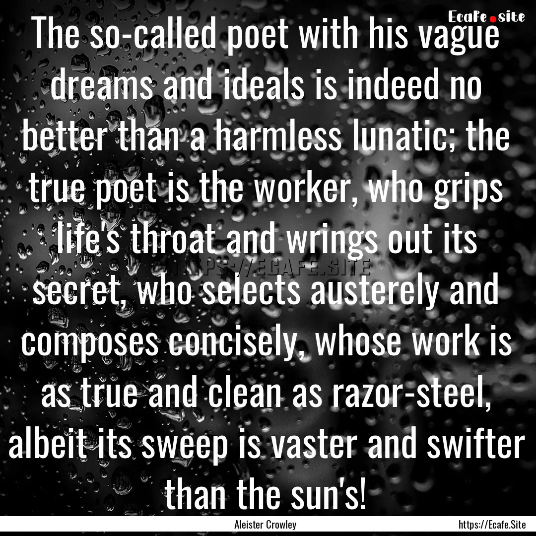 The so-called poet with his vague dreams.... : Quote by Aleister Crowley