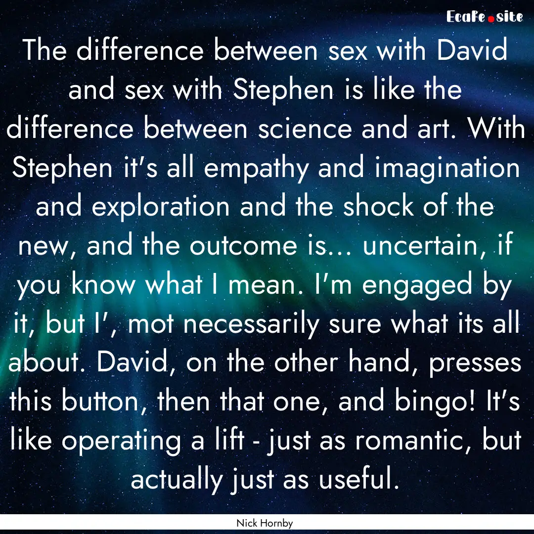 The difference between sex with David and.... : Quote by Nick Hornby