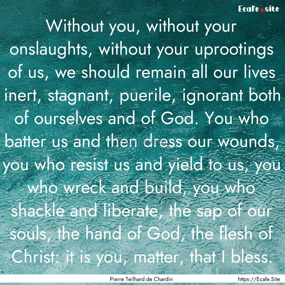 Without you, without your onslaughts, without.... : Quote by Pierre Teilhard de Chardin