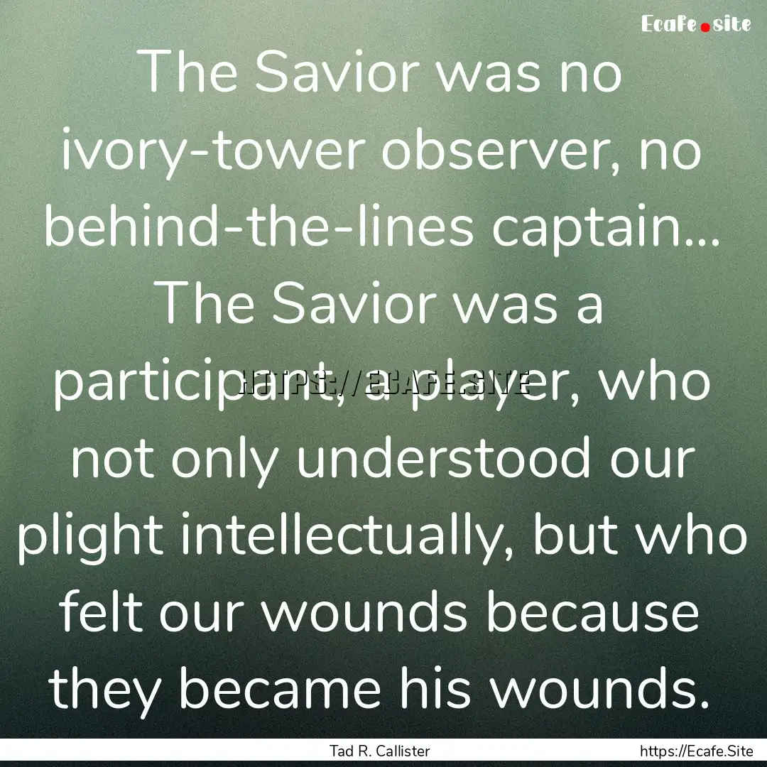 The Savior was no ivory-tower observer, no.... : Quote by Tad R. Callister