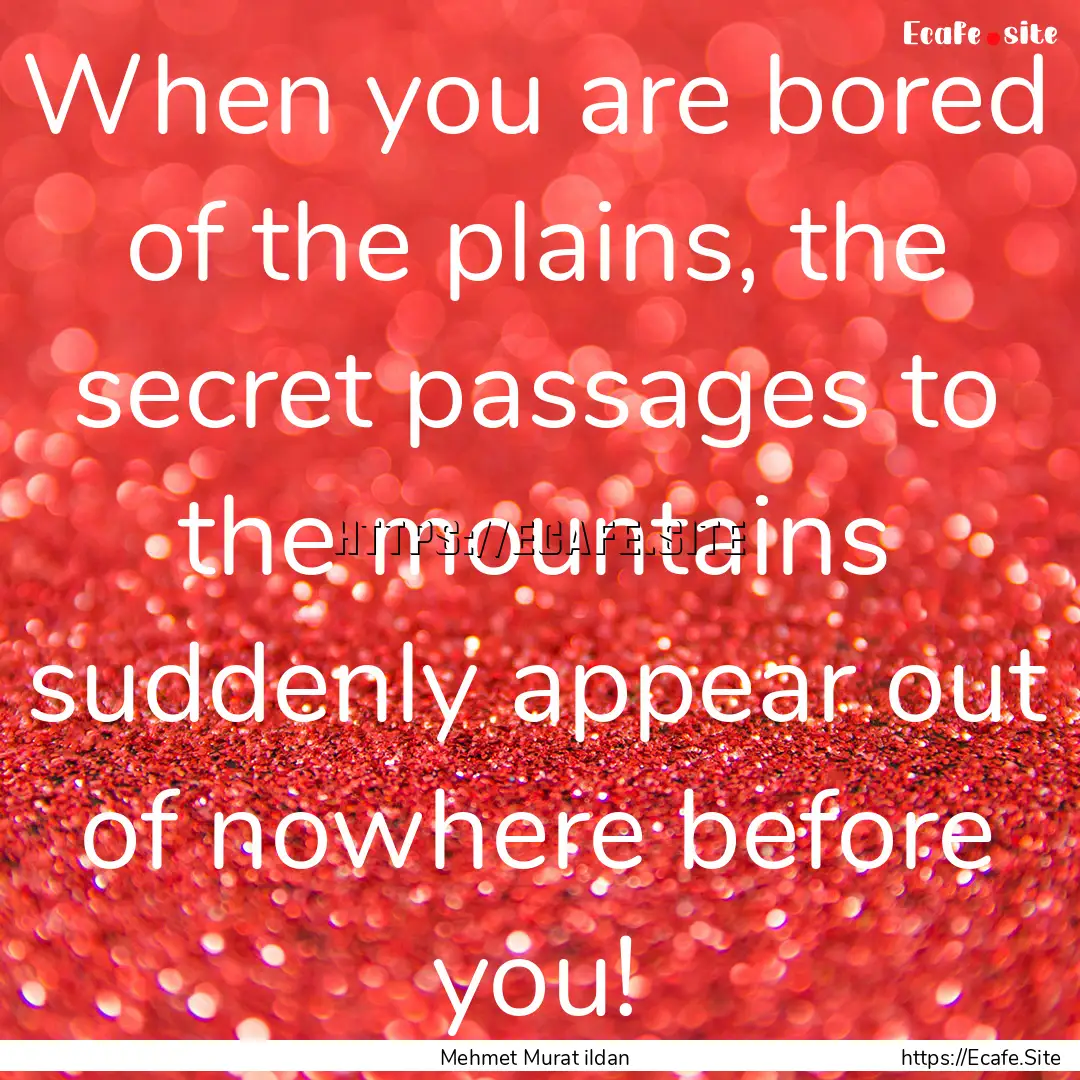 When you are bored of the plains, the secret.... : Quote by Mehmet Murat ildan