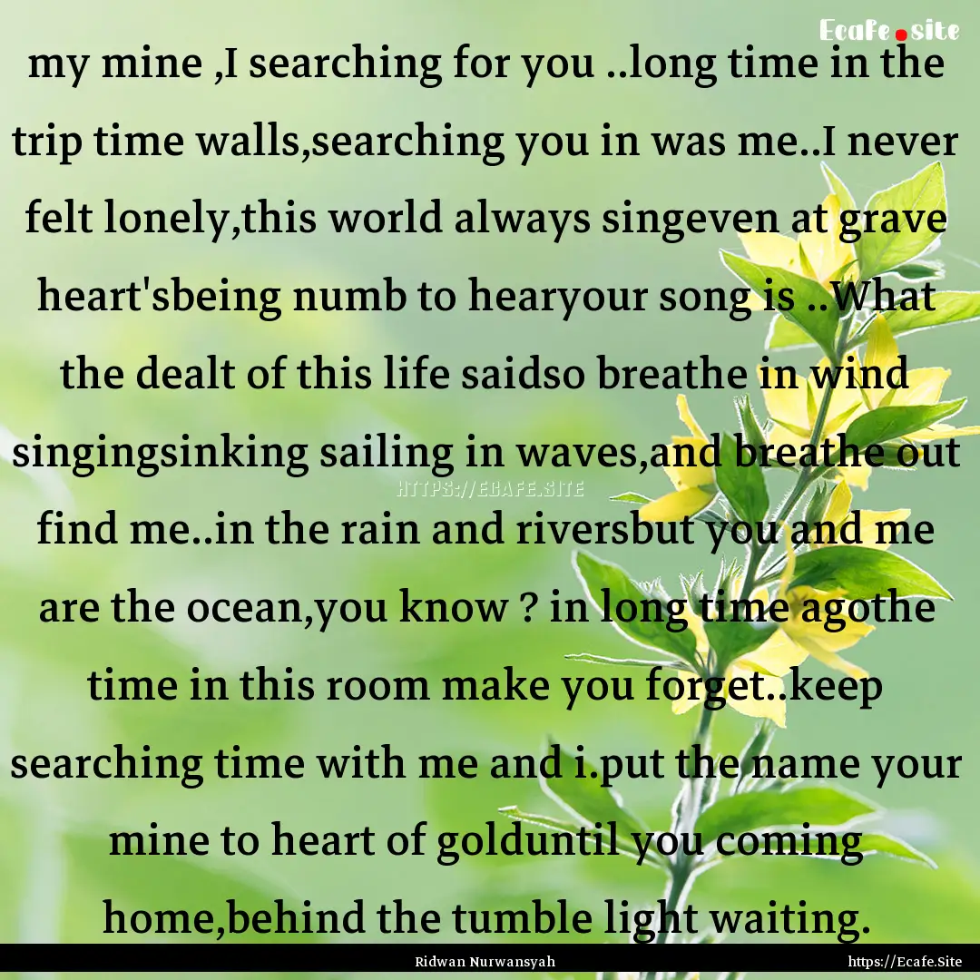 my mine ,I searching for you ..long time.... : Quote by Ridwan Nurwansyah