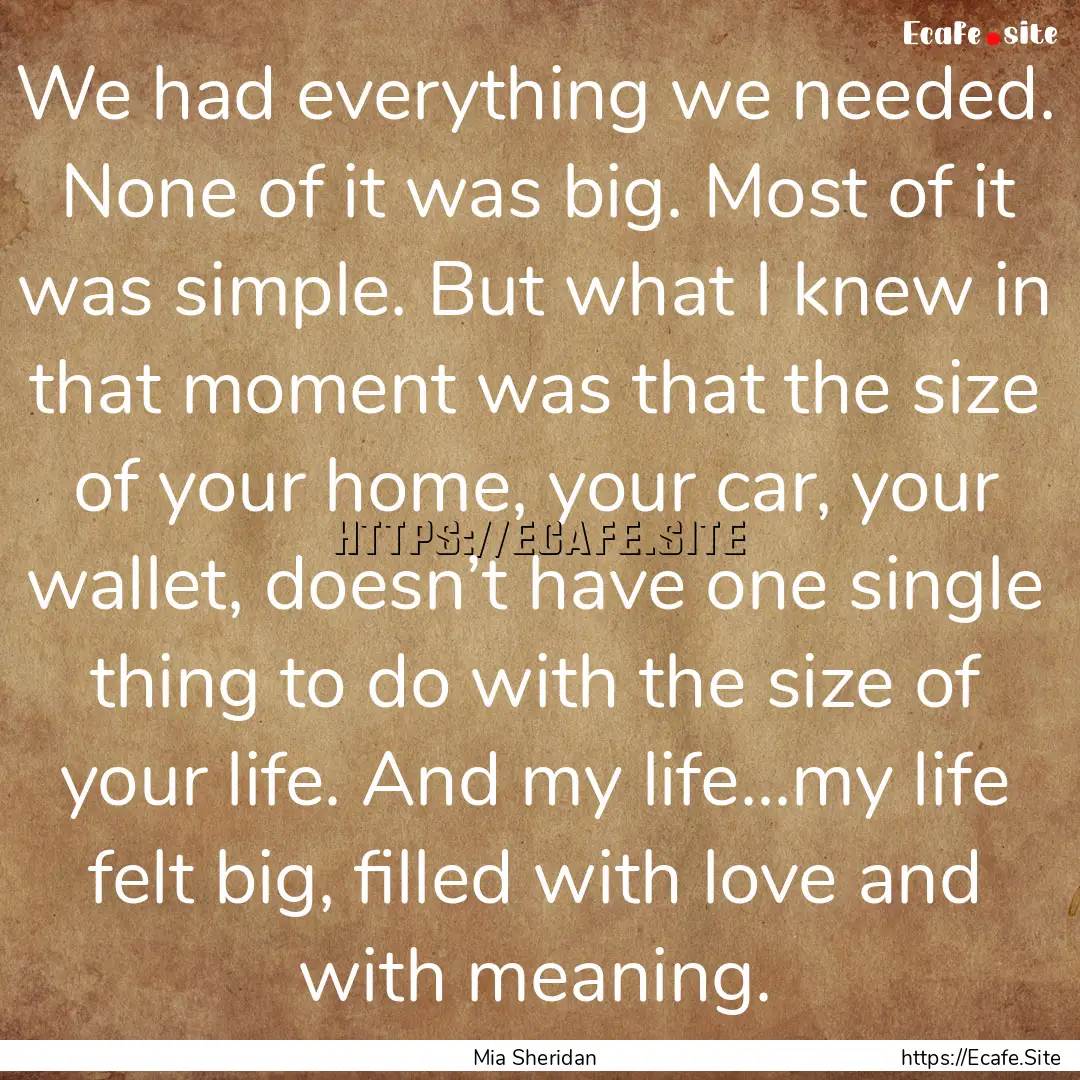 We had everything we needed. None of it was.... : Quote by Mia Sheridan