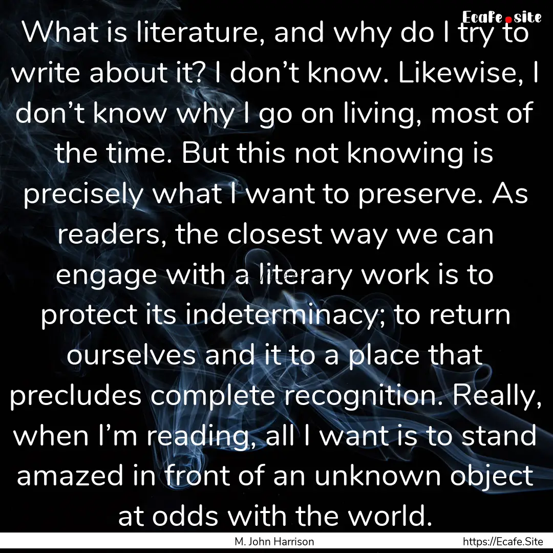 What is literature, and why do I try to write.... : Quote by M. John Harrison