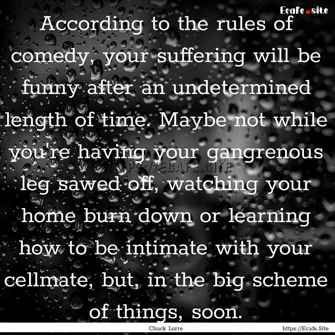 According to the rules of comedy, your suffering.... : Quote by Chuck Lorre