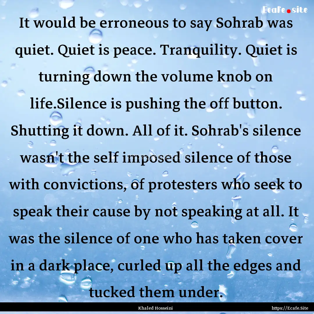 It would be erroneous to say Sohrab was quiet..... : Quote by Khaled Hosseini