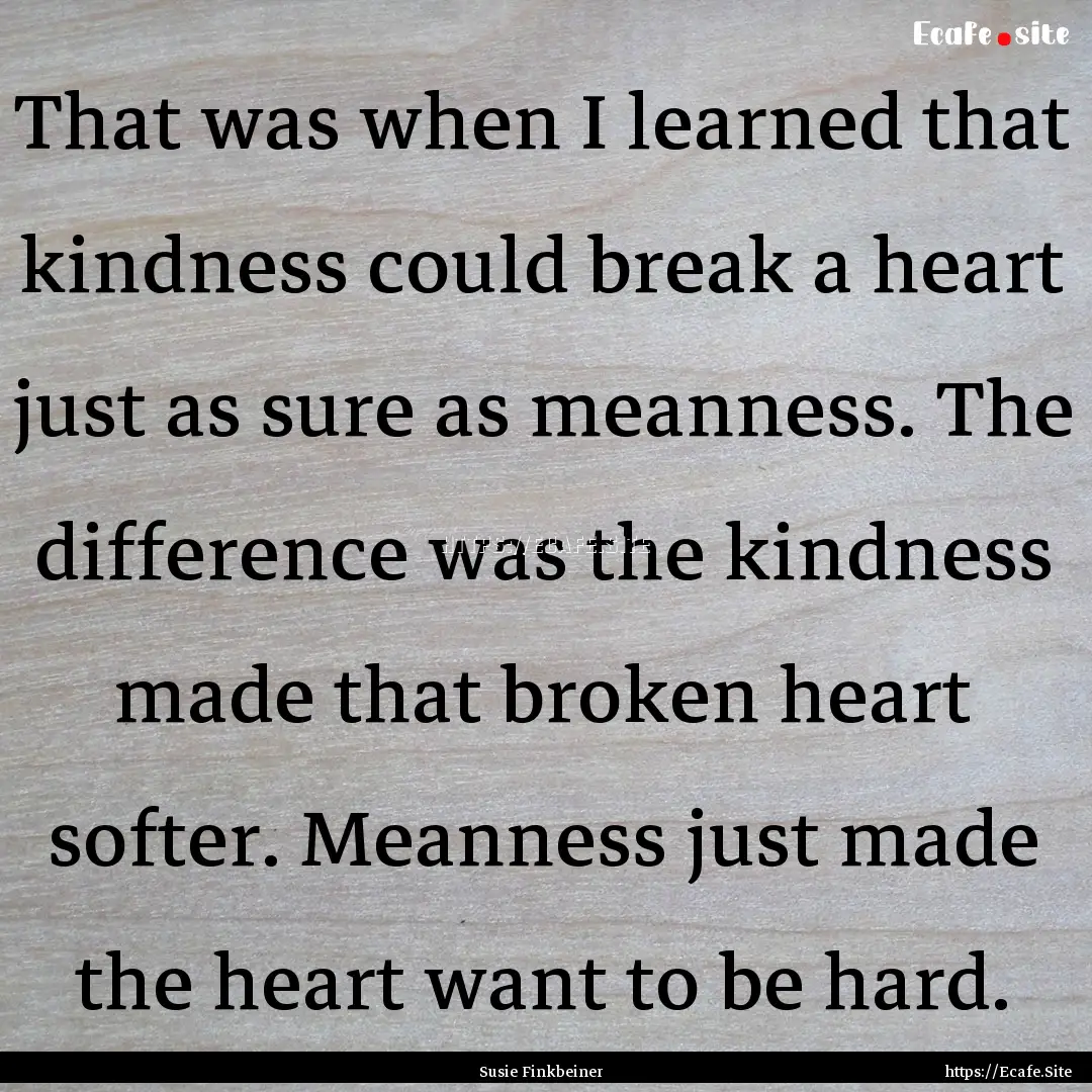 That was when I learned that kindness could.... : Quote by Susie Finkbeiner