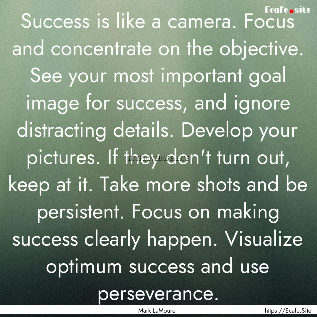 Success is like a camera. Focus and concentrate.... : Quote by Mark LaMoure