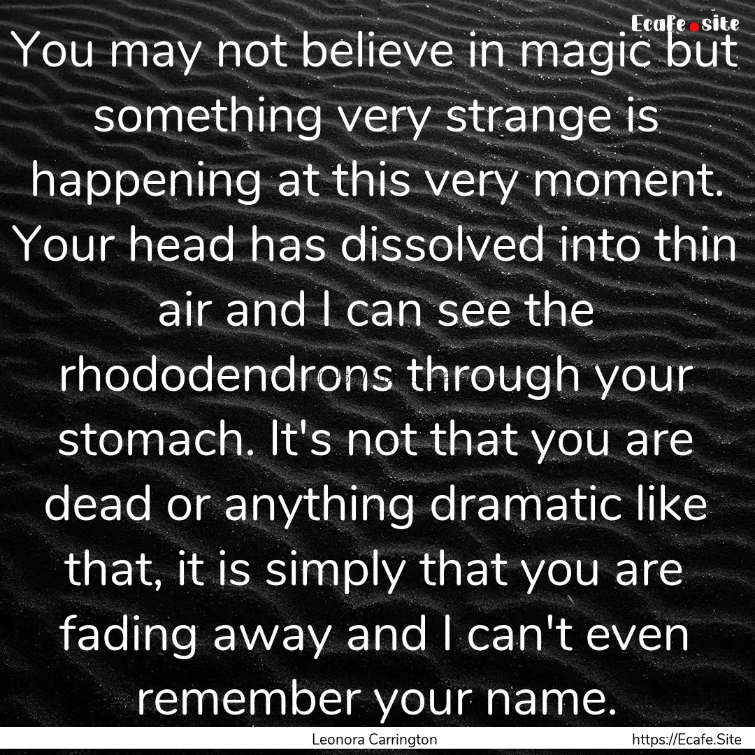 You may not believe in magic but something.... : Quote by Leonora Carrington