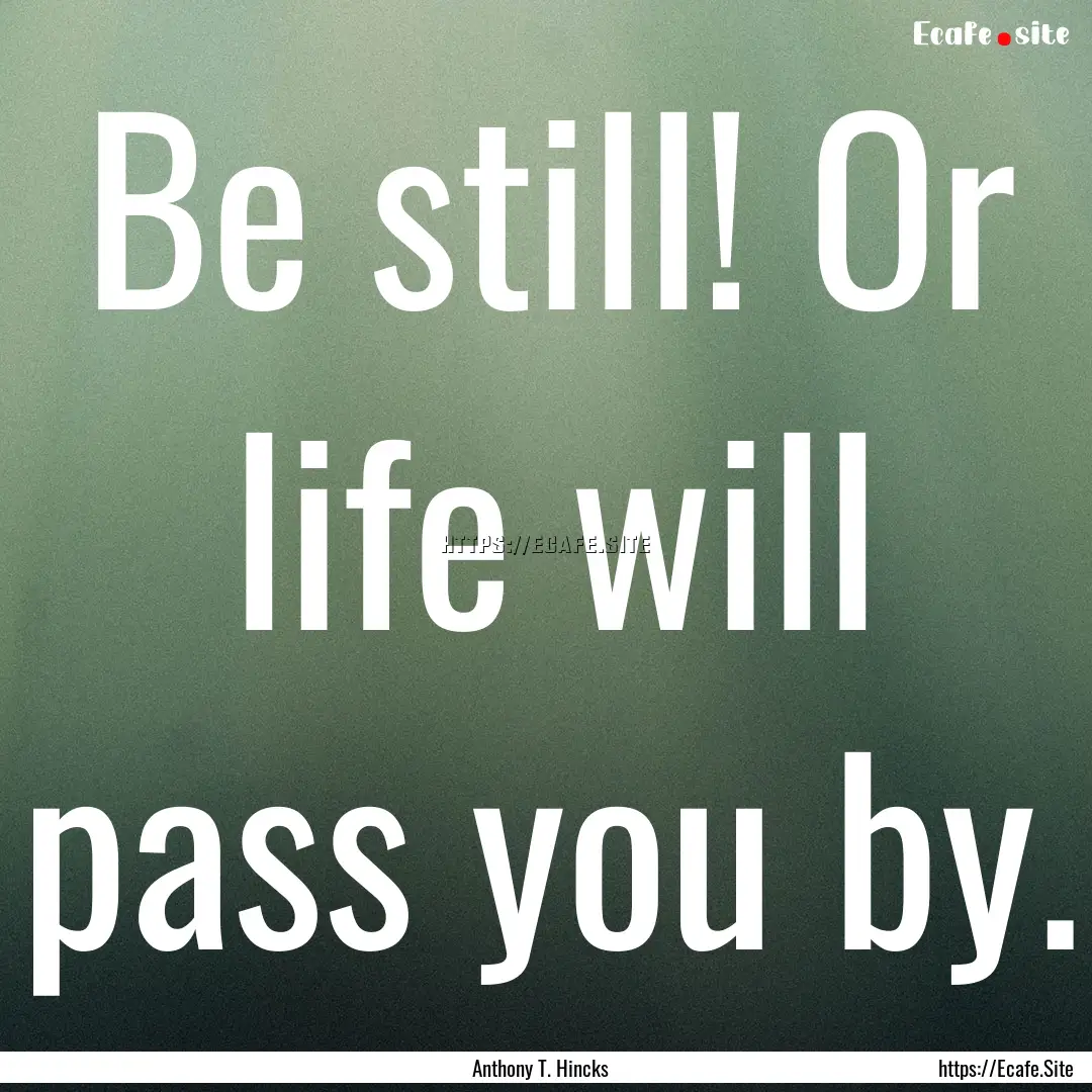 Be still! Or life will pass you by. : Quote by Anthony T. Hincks