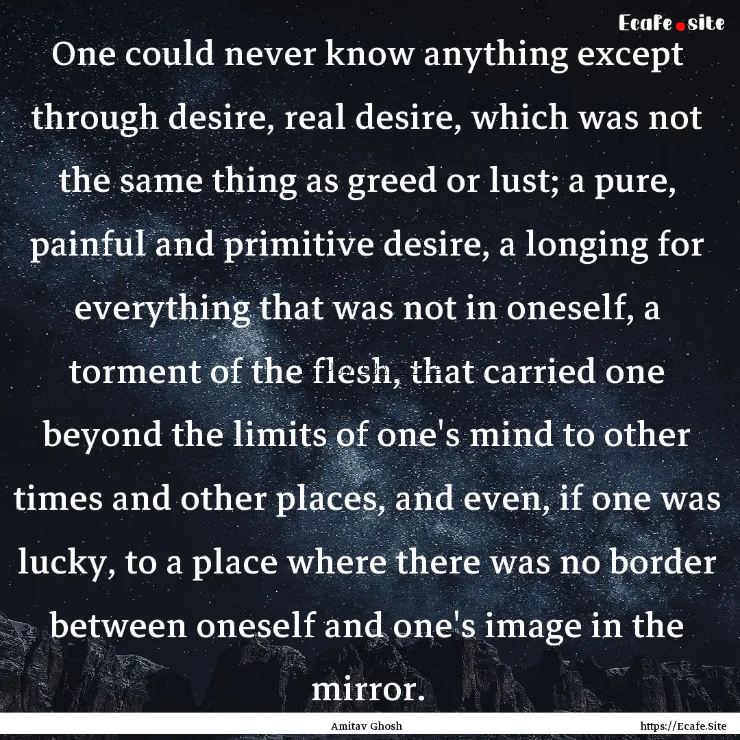 One could never know anything except through.... : Quote by Amitav Ghosh