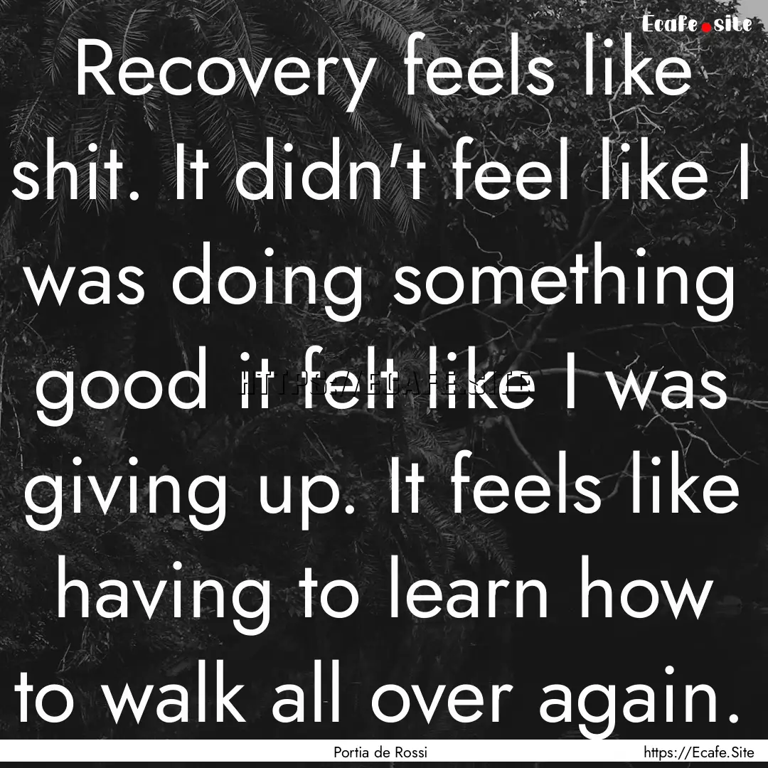 Recovery feels like shit. It didn't feel.... : Quote by Portia de Rossi