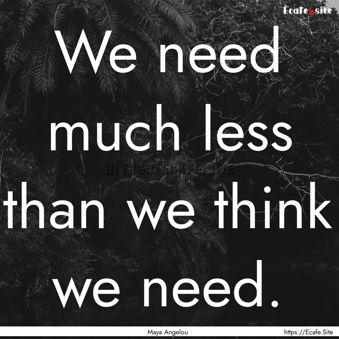 We need much less than we think we need. : Quote by Maya Angelou