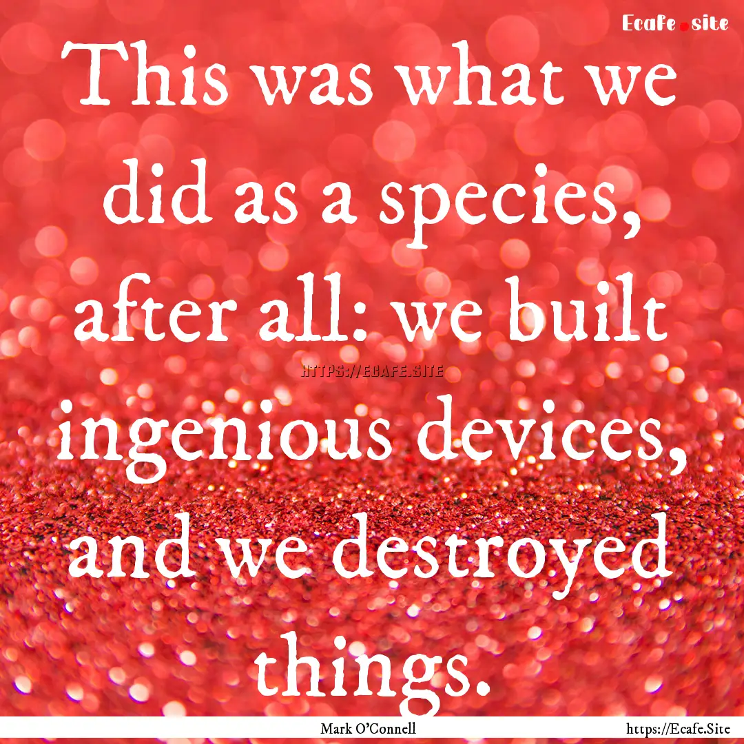 This was what we did as a species, after.... : Quote by Mark O'Connell