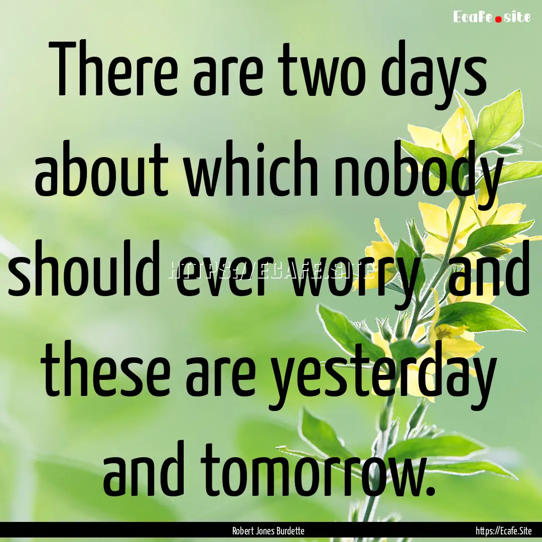 There are two days about which nobody should.... : Quote by Robert Jones Burdette