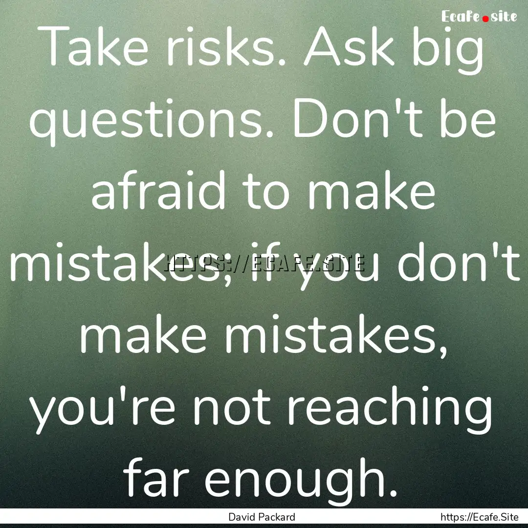 Take risks. Ask big questions. Don't be afraid.... : Quote by David Packard