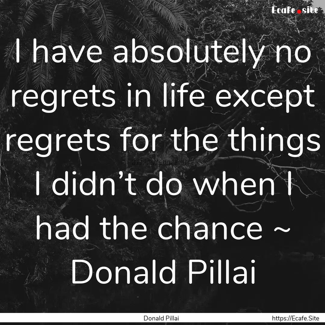 I have absolutely no regrets in life except.... : Quote by Donald Pillai