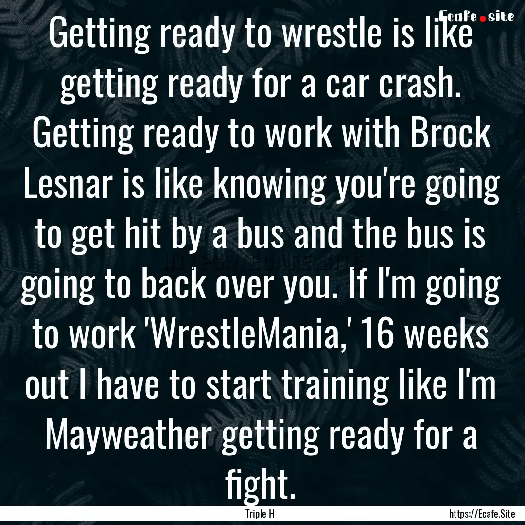 Getting ready to wrestle is like getting.... : Quote by Triple H