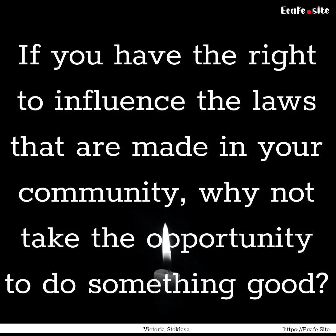 If you have the right to influence the laws.... : Quote by Victoria Stoklasa