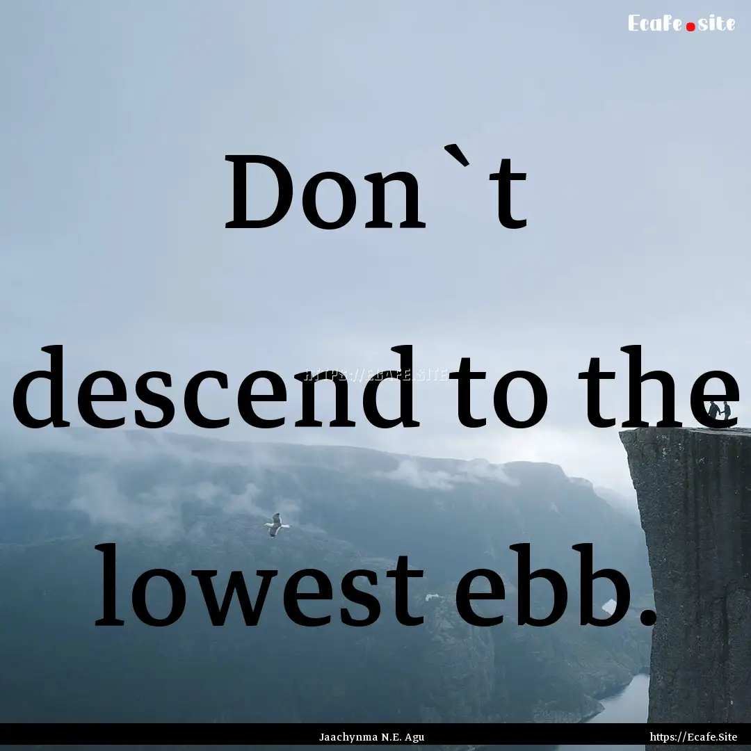 Don`t descend to the lowest ebb. : Quote by Jaachynma N.E. Agu