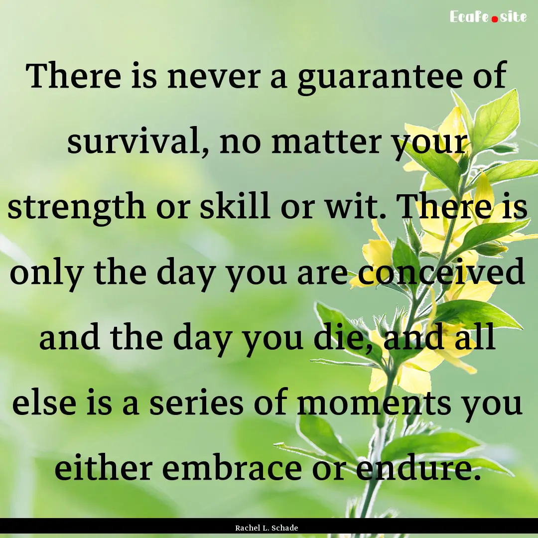 There is never a guarantee of survival, no.... : Quote by Rachel L. Schade