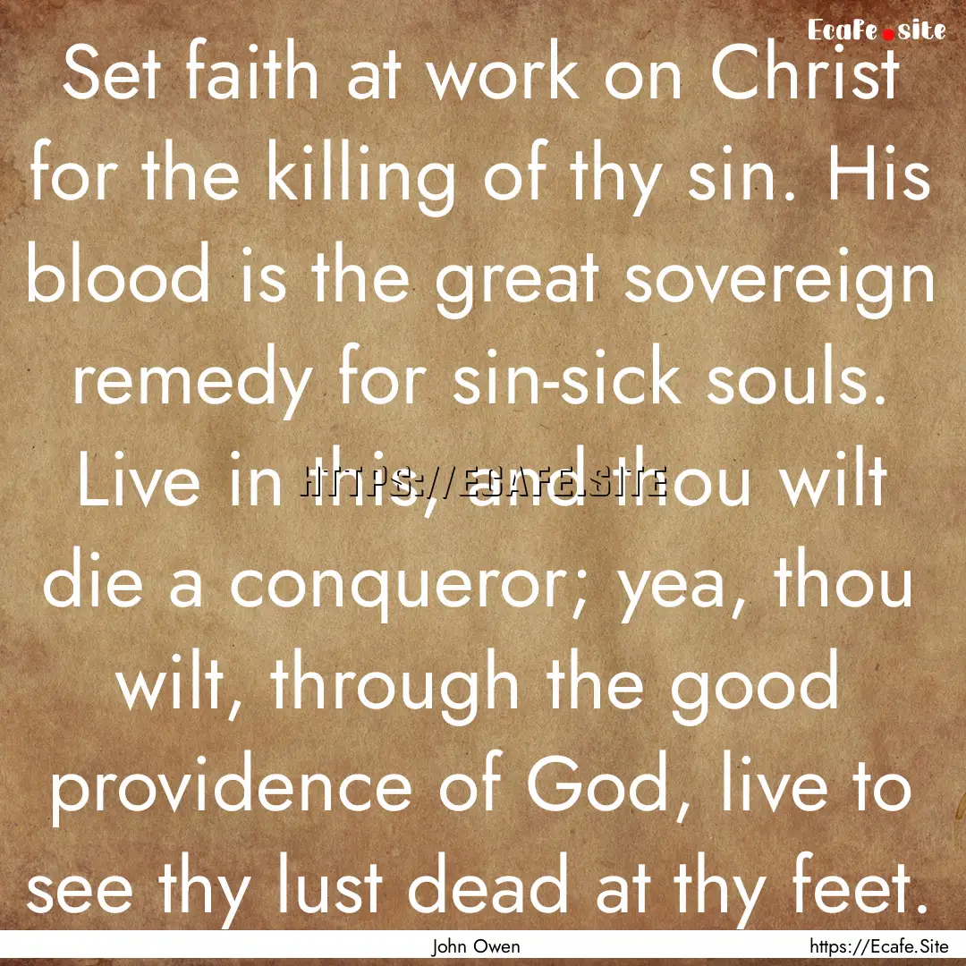 Set faith at work on Christ for the killing.... : Quote by John Owen