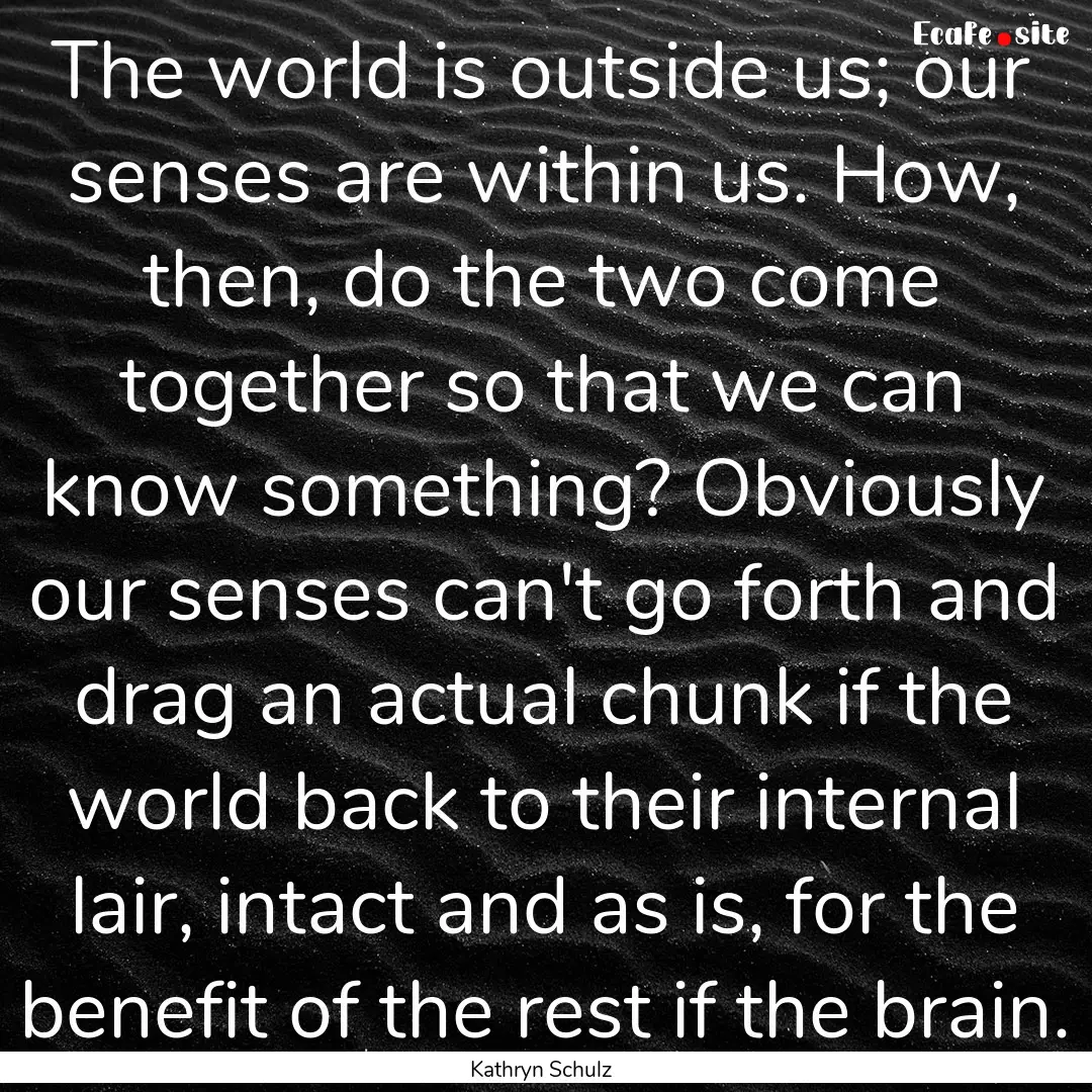 The world is outside us; our senses are within.... : Quote by Kathryn Schulz