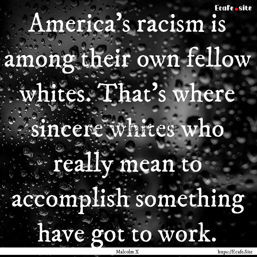 America's racism is among their own fellow.... : Quote by Malcolm X