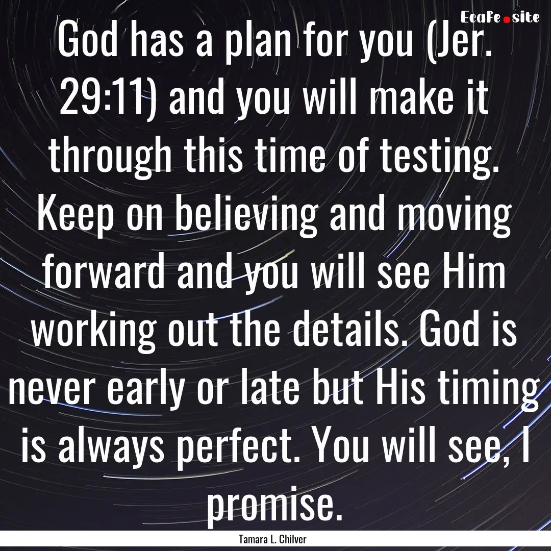 God has a plan for you (Jer. 29:11) and you.... : Quote by Tamara L. Chilver