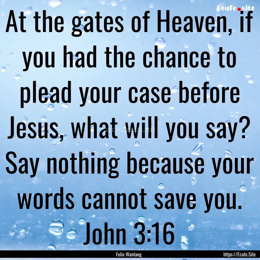 At the gates of Heaven, if you had the chance.... : Quote by Felix Wantang