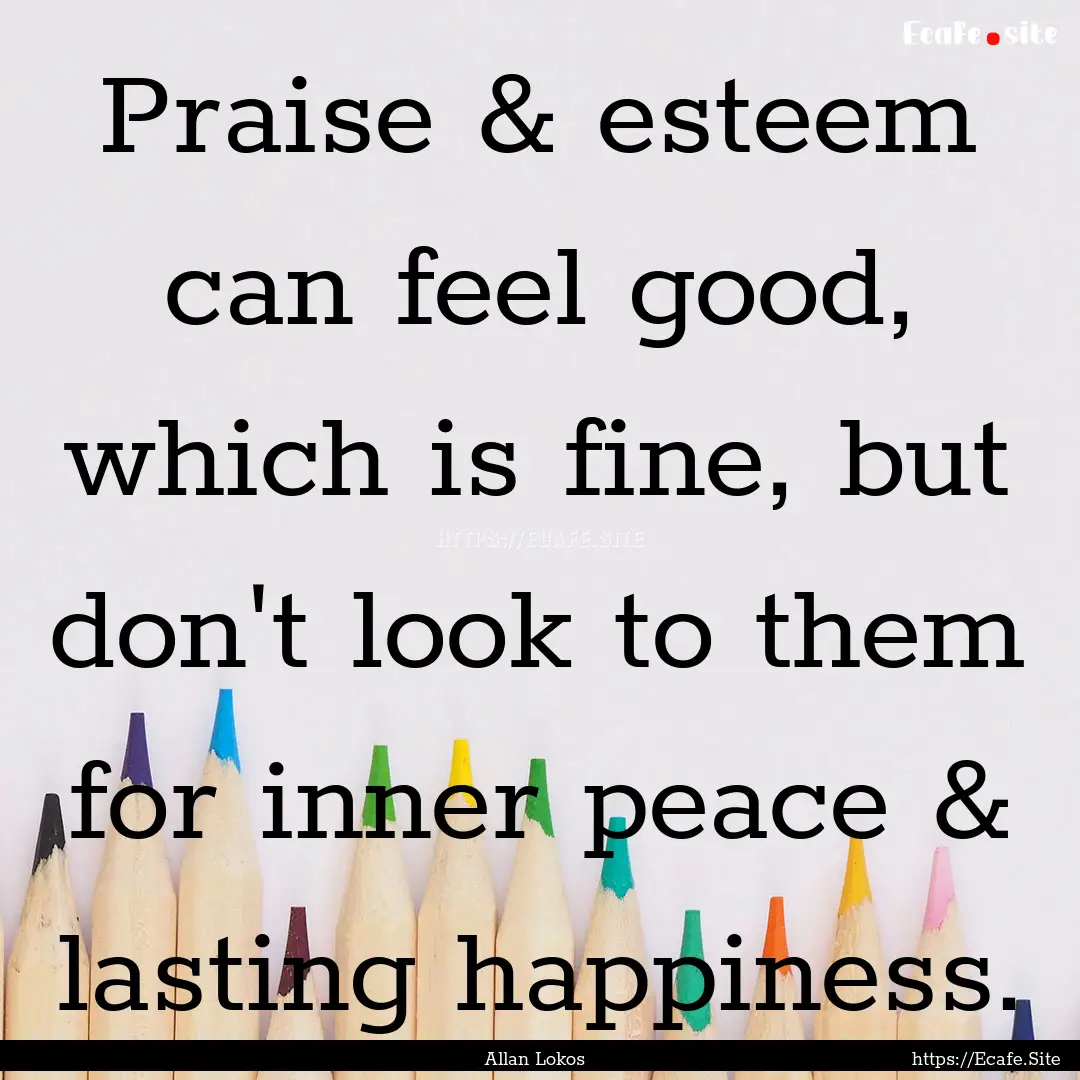 Praise & esteem can feel good, which is fine,.... : Quote by Allan Lokos