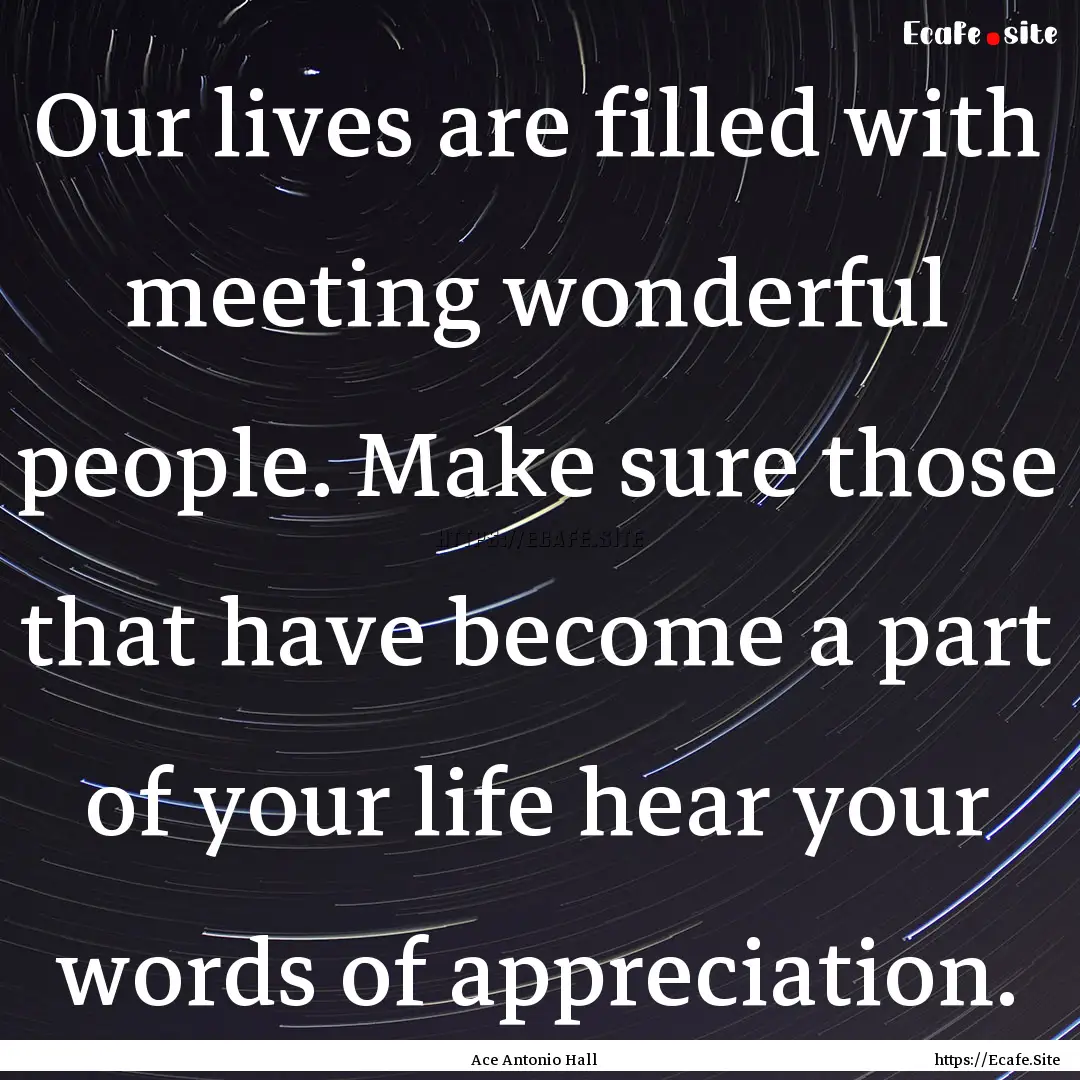 Our lives are filled with meeting wonderful.... : Quote by Ace Antonio Hall