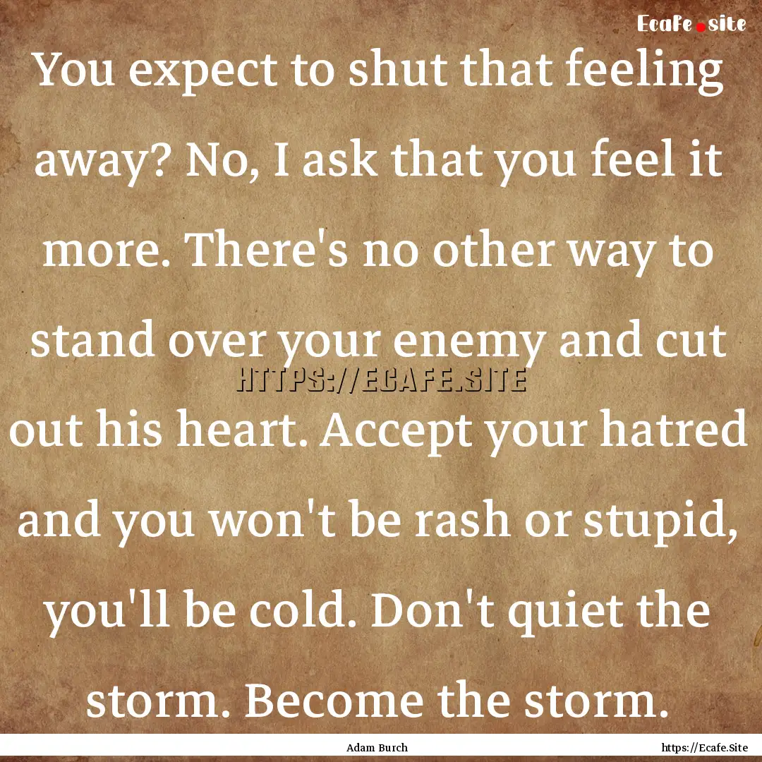 You expect to shut that feeling away? No,.... : Quote by Adam Burch