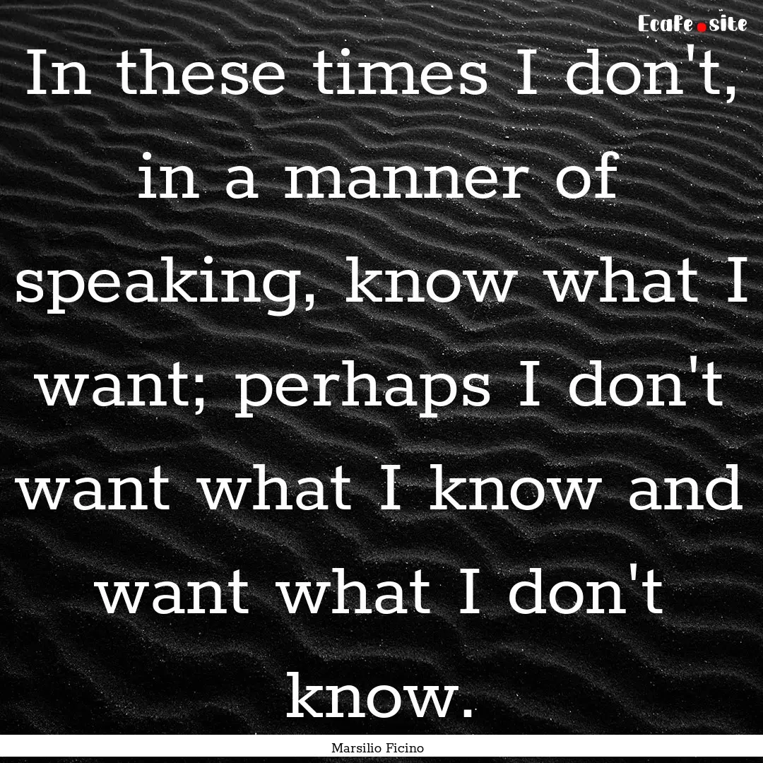 In these times I don't, in a manner of speaking,.... : Quote by Marsilio Ficino