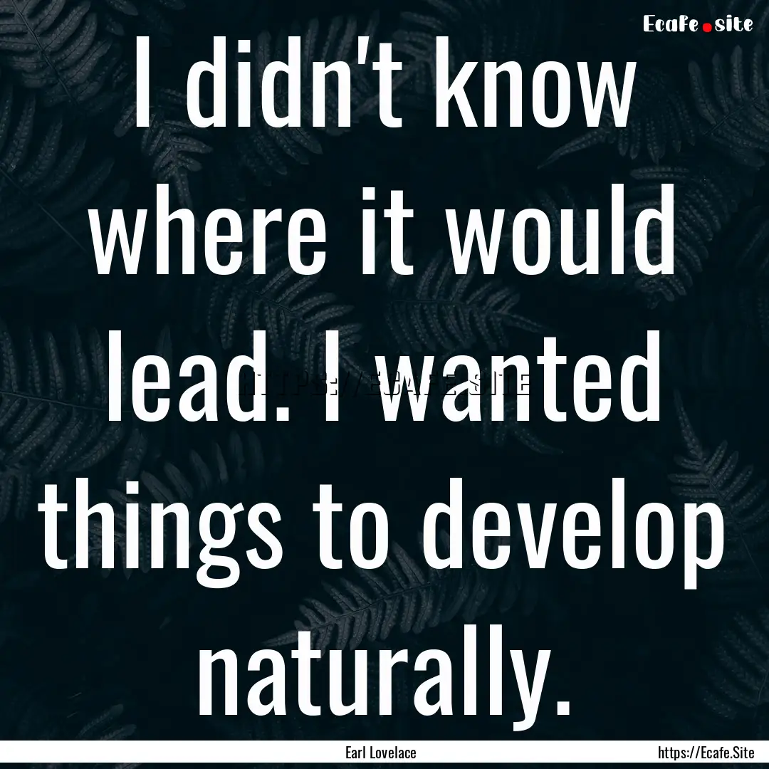 I didn't know where it would lead. I wanted.... : Quote by Earl Lovelace