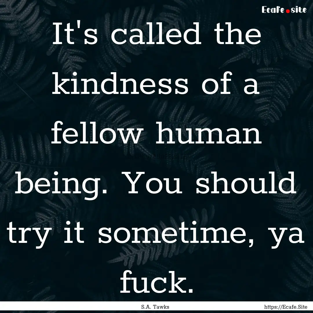 It's called the kindness of a fellow human.... : Quote by S.A. Tawks