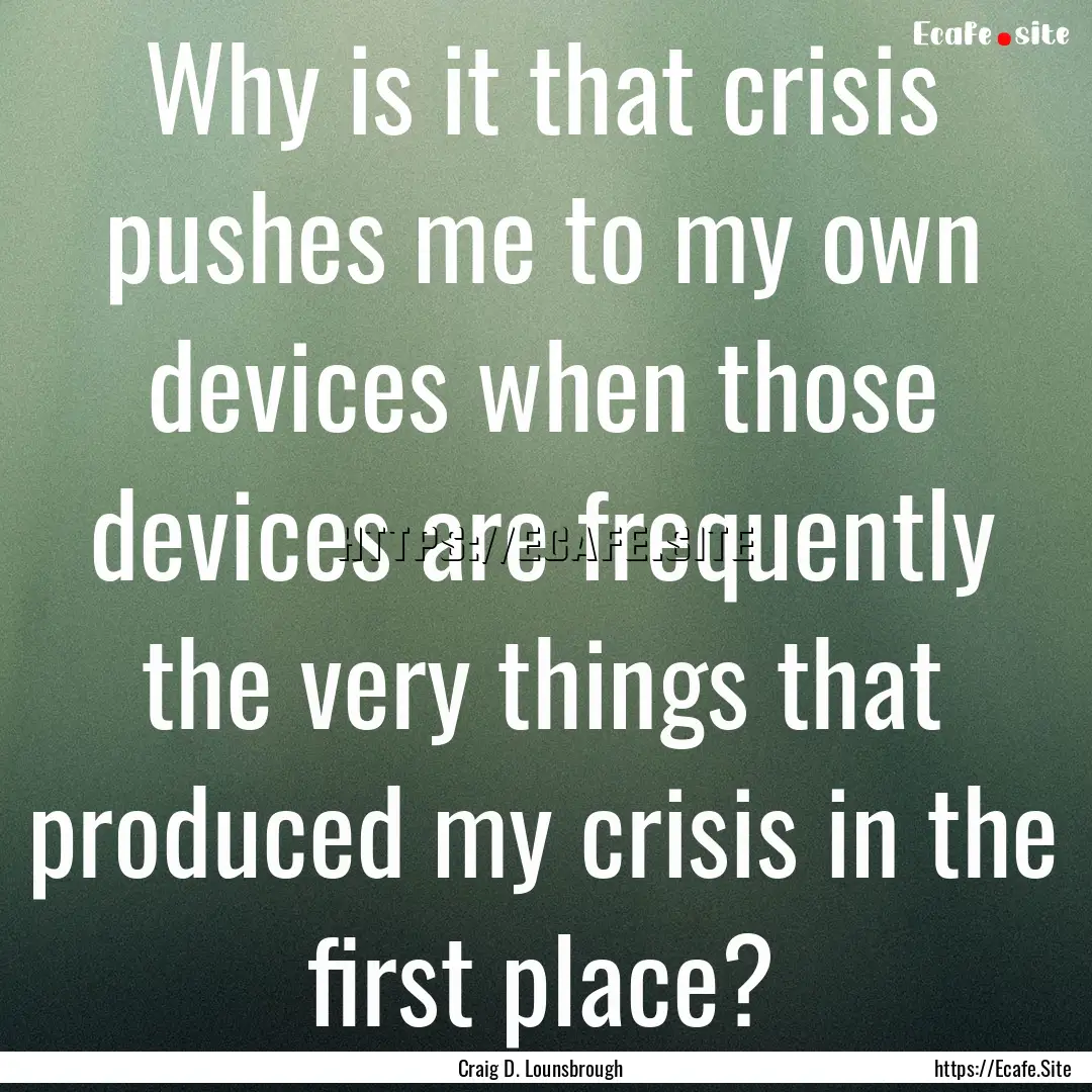 Why is it that crisis pushes me to my own.... : Quote by Craig D. Lounsbrough