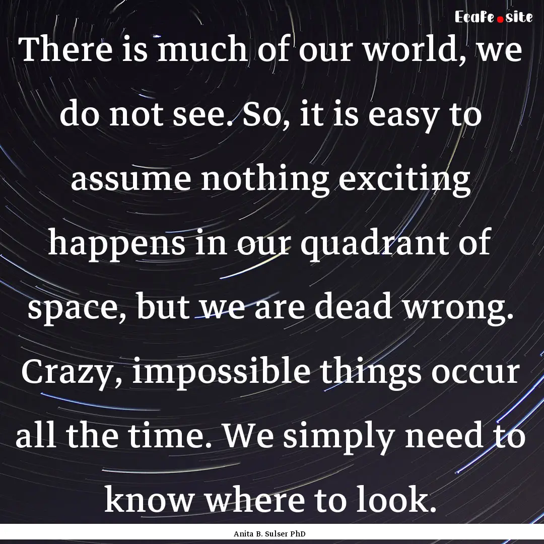 There is much of our world, we do not see..... : Quote by Anita B. Sulser PhD