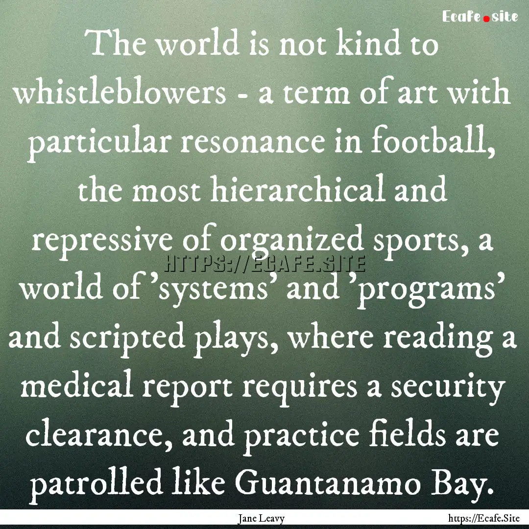 The world is not kind to whistleblowers -.... : Quote by Jane Leavy