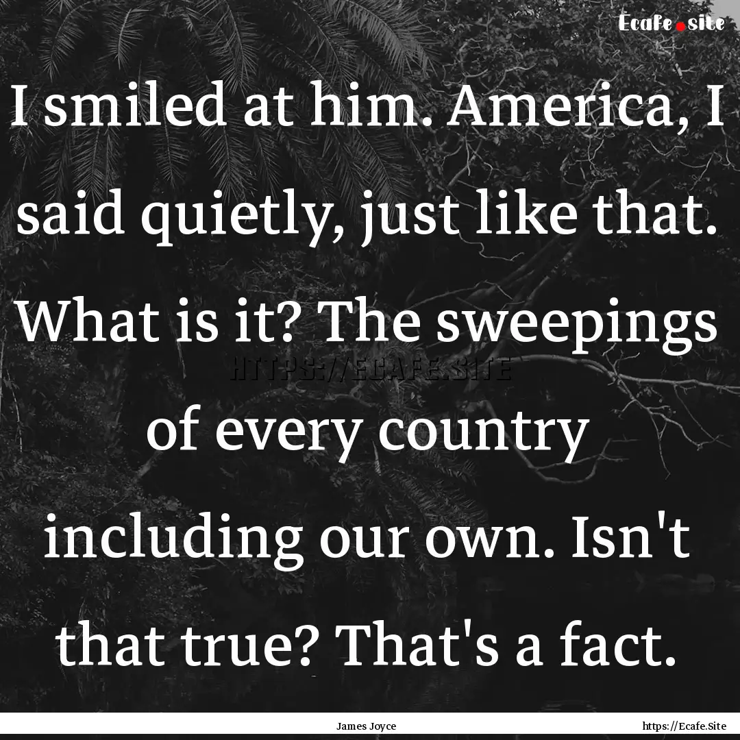 I smiled at him. America, I said quietly,.... : Quote by James Joyce