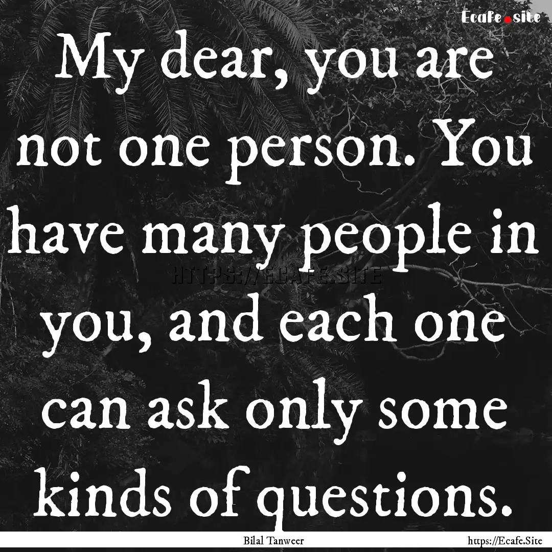 My dear, you are not one person. You have.... : Quote by Bilal Tanweer